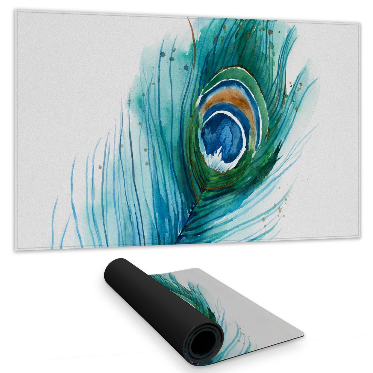 C1DM1424VQPSBQ 14 x 24 in. Romantic Blue Desk Mat - Long Peacock Feather Home Decor