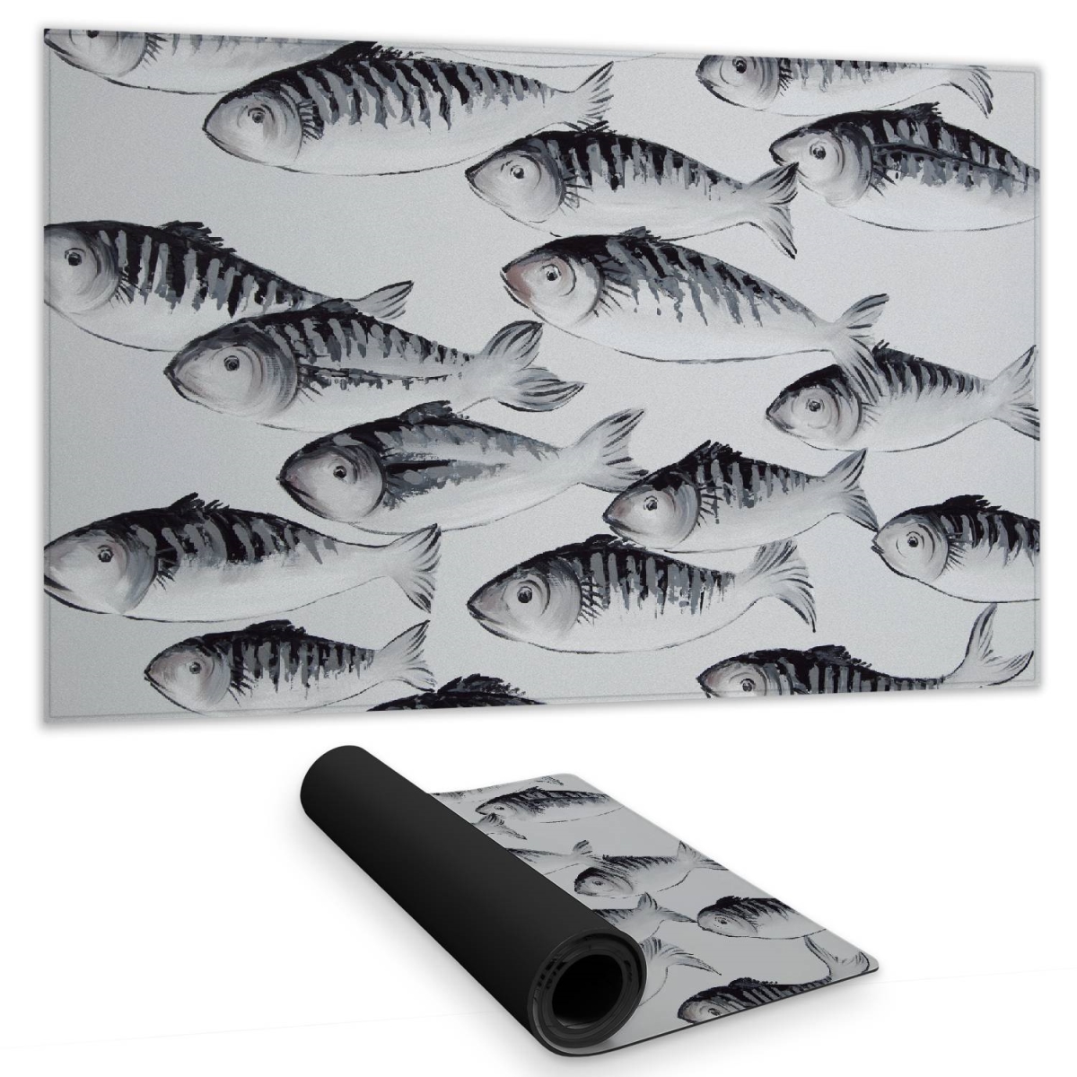 C1DM1424LRE3JG 14 x 24 in. Contemporary White Desk Mat - Gray School of Fish Design