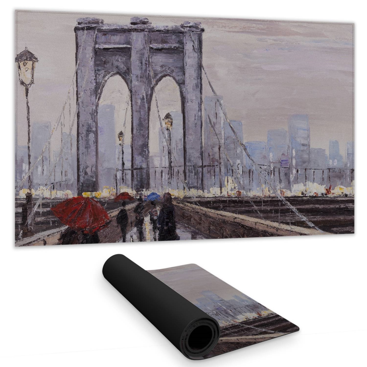 C1DM1424K8DLJZ 14 x 24 in. Brooklyn Bridge Gray Desk Mat - Cities Contemporary Home Decor