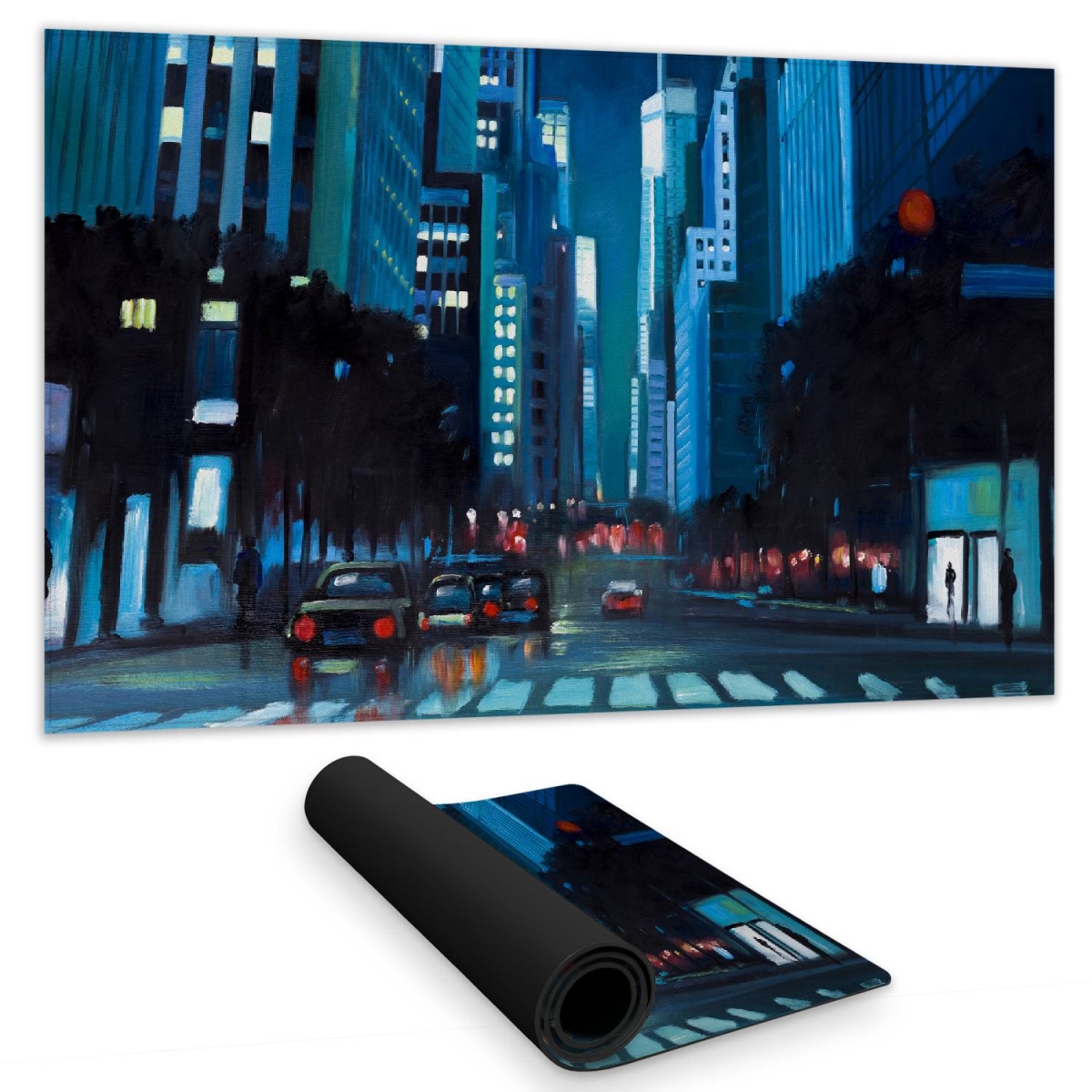 C1DM1424MOZBII 14 x 24 in. Blue Building Cities Desk Mat - Evening in Manhattan Decor