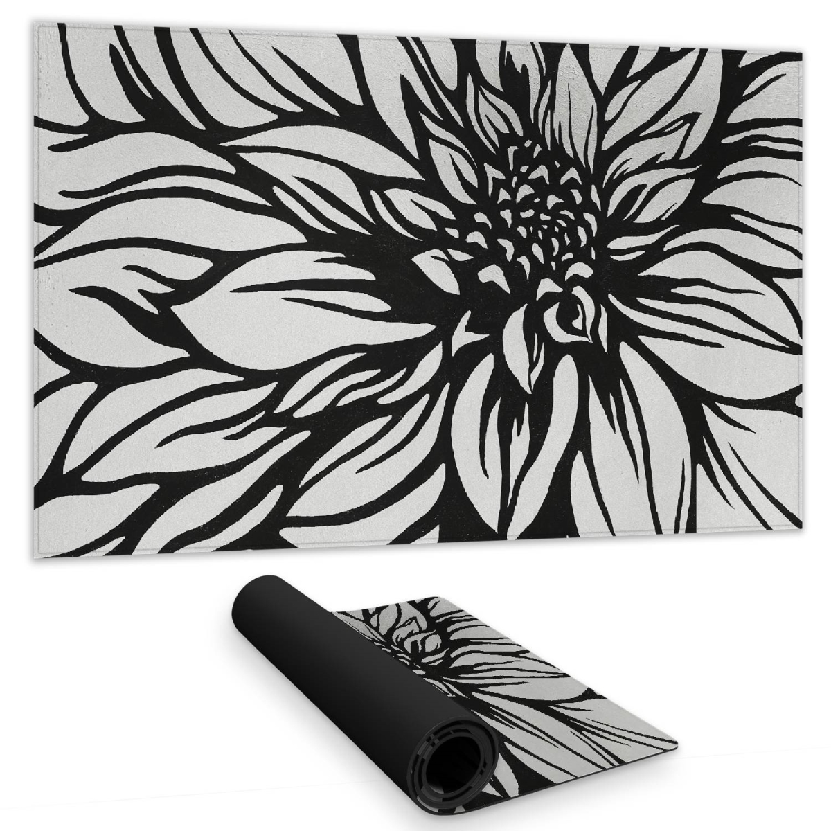 C1DM1424XWGUL1 14 x 24 in. Dahlia Floral Desk Mat - White Monochrome Botanical Decor