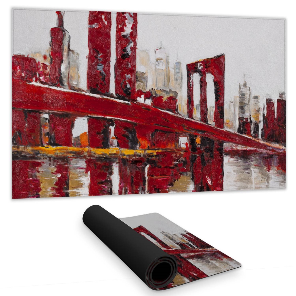 C1DM14240GPMXQ 14 x 24 in. Cities White Building Desk Mat - Abstract Red Bridge Decor