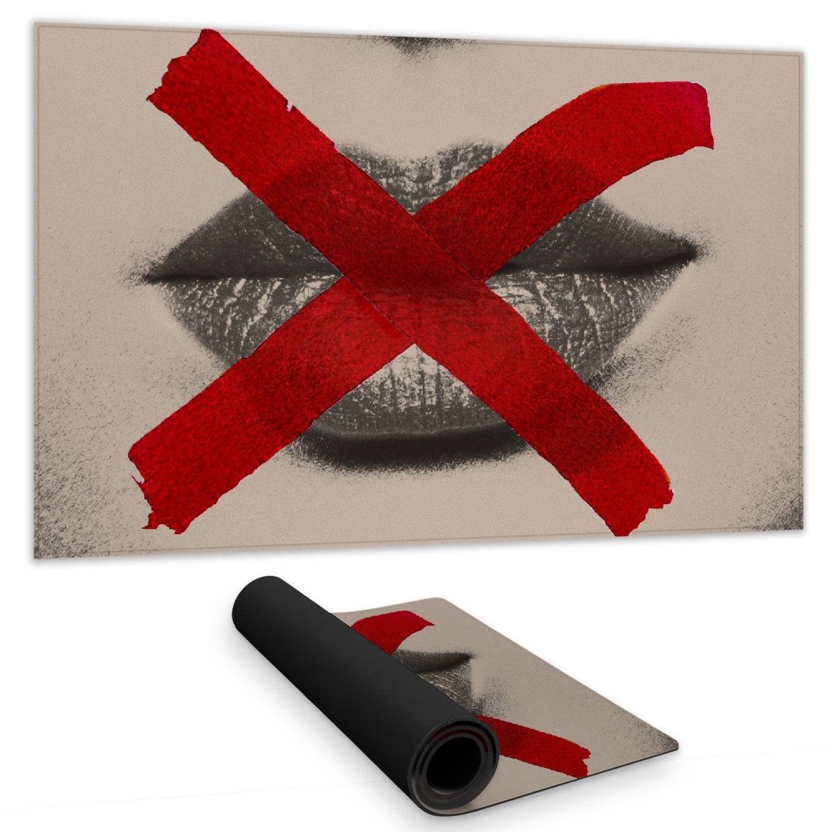 C1DM14248V2V8J 14 x 24 in. Grayscale Lips with Red X Desk Mat - Modern Beauty Home Decor