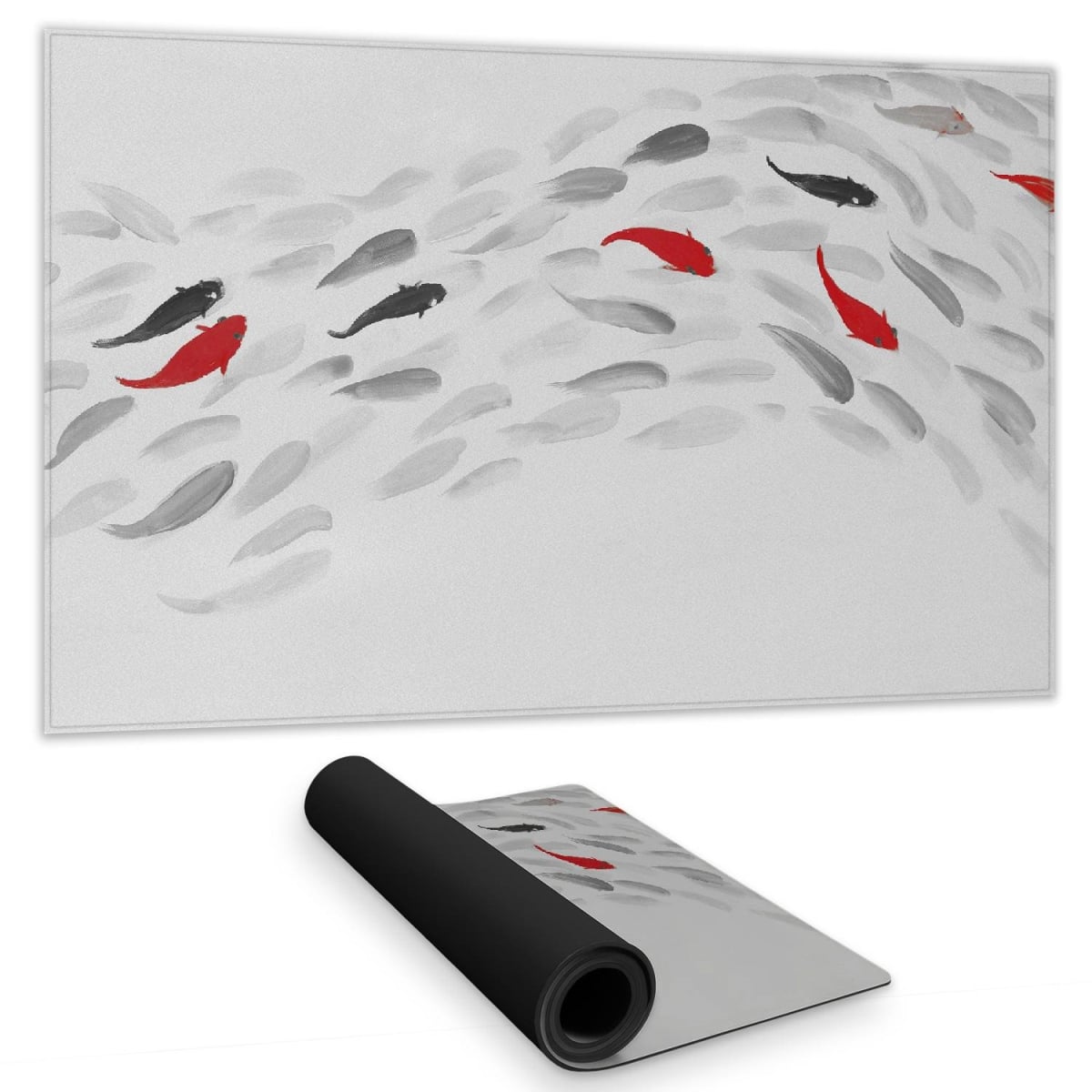 C1DM14248CJJOZ 14 x 24 in. Swimming Fish Wave Gray Desk Mat - Home Decor Must-Have
