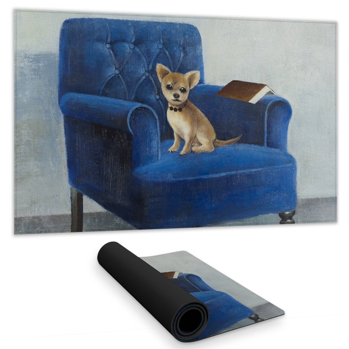 C1DM1424GWJC2K 14 x 24 in. Chihuahua on Blue Armchair Desk Mat - Animal Home Decor