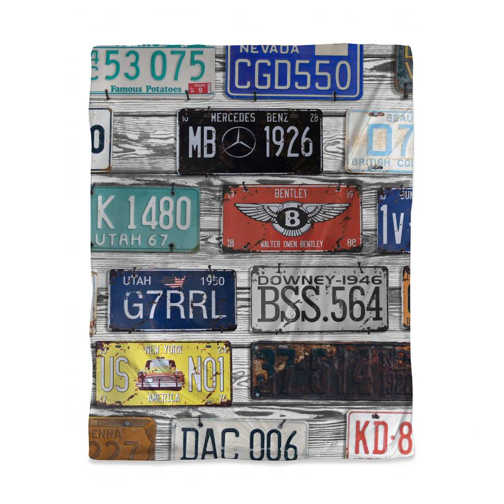 3817-VWCT-TY9 Vintage Plates Registration Twin Size Duvet Cover - Man Cave Decor