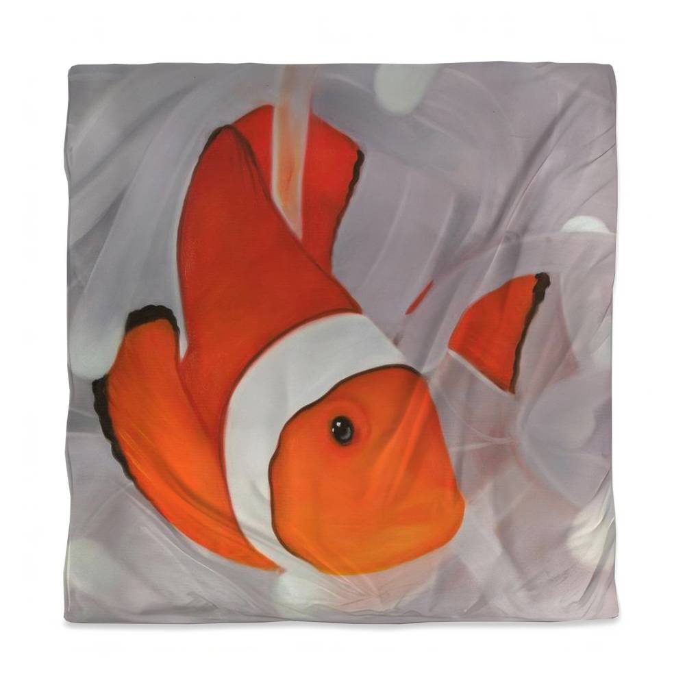 3817-SWCQ-AN378 Exotic White Queen Size Duvet Cover - Clownfish Under the Sea Design