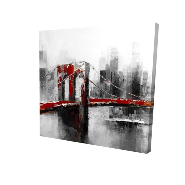 16 x 16 in. Abstract & Red Brooklyn Bridge-Print on Canvas