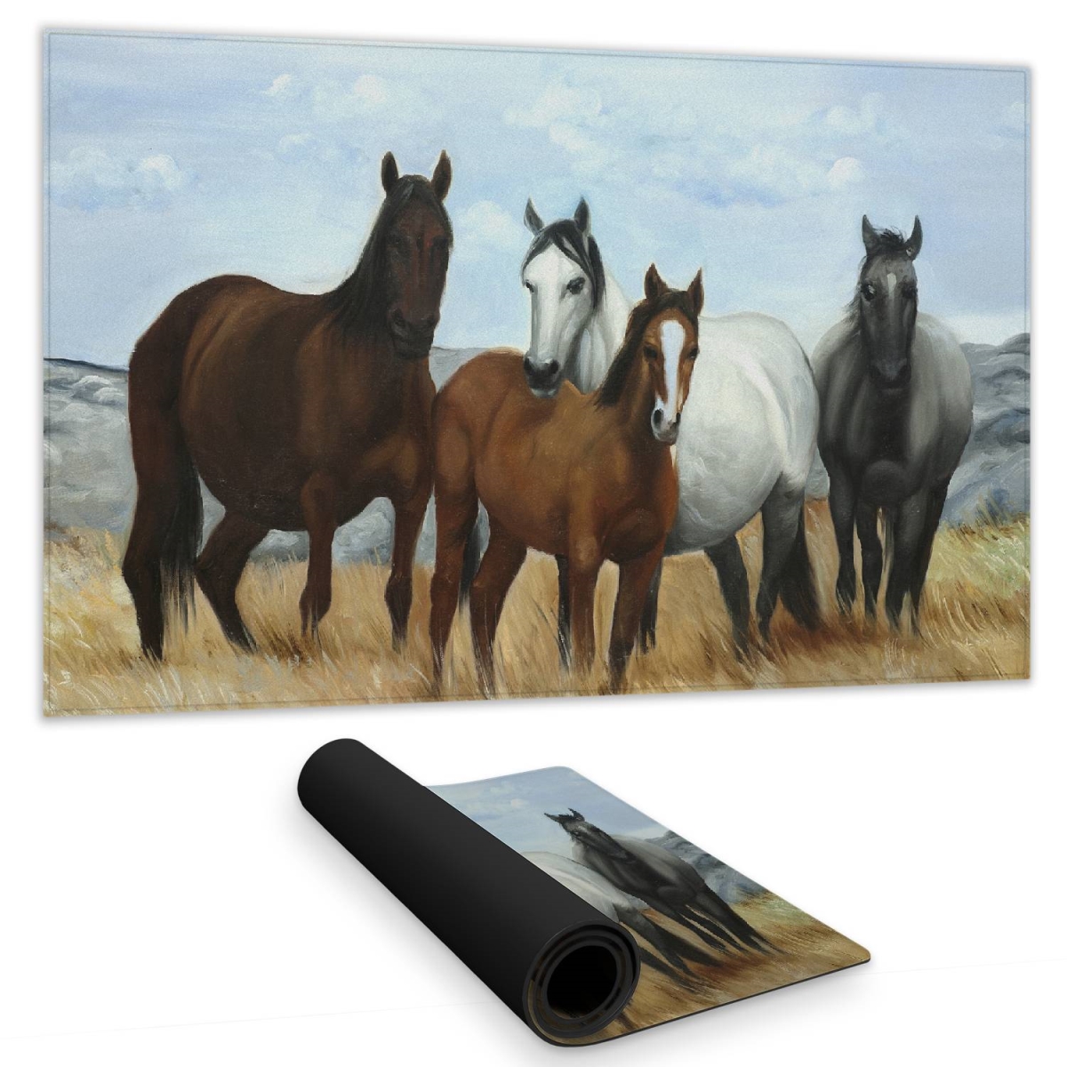 C1DM14244UG2QO 14 x 24 in. Horses in the Meadow Desk Mat - Blue Farm Animals Decor