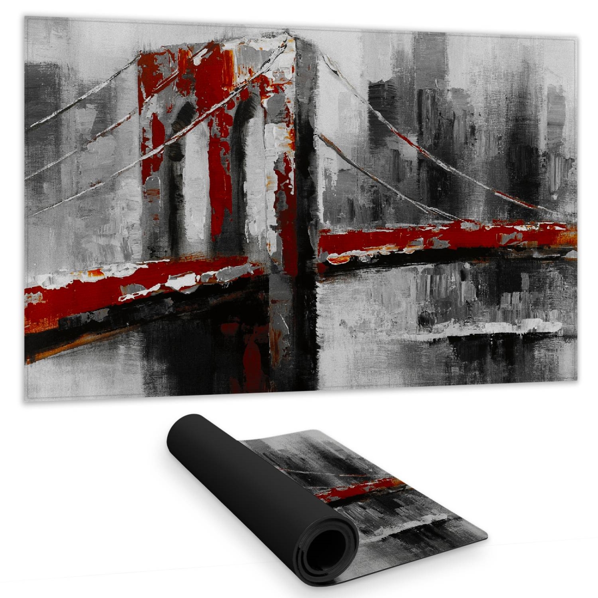 C1DM1424MNZDZ5 14 x 24 in. Gray Bedroom Desk Mat - Abstract Red Brooklyn Bridge Decor