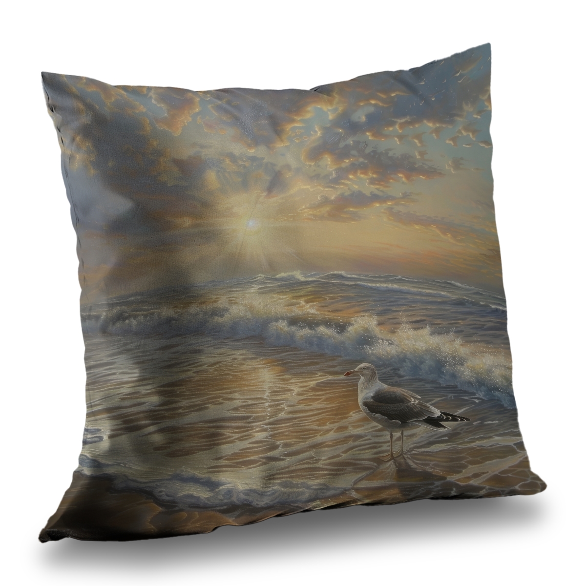 C1PT1414Y70GEU 14 x 14 in. Seagull on the Beach Poly Twill Throw Pillow - Home Decor