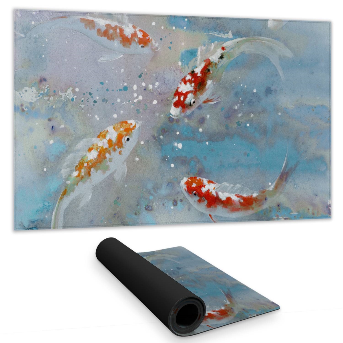 C1DM1424B2K75A 14 x 24 in. Koi Fish Desk Mat - Aquatic Bedroom Decor - Blue Water Theme