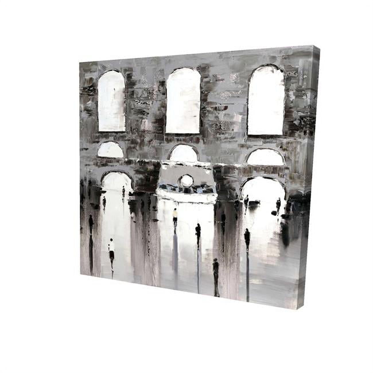 16 x 16 in. Grey Building with Passersby-Print on Canvas