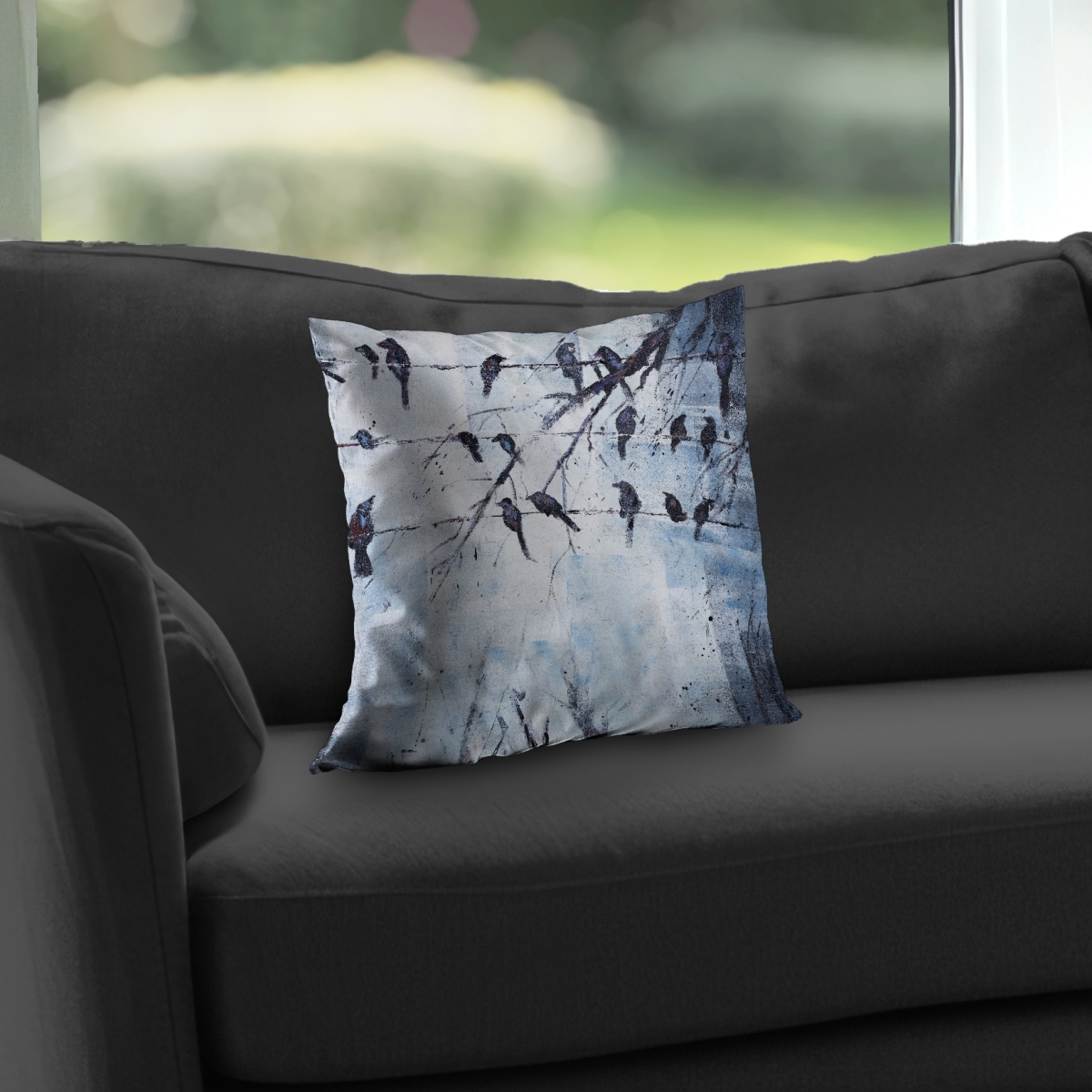 C1PT1414ROC3JT 14 x 14 in. Abstract Birds on Electric Wire - Poly Twill Throw Pillow