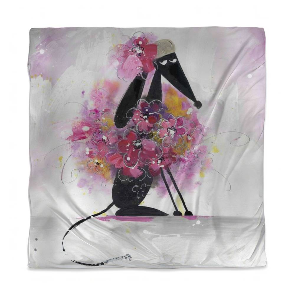 3817-SWCQ-AN29 Cartoon Dog Purple Queen Size Duvet Cover - Bedroom Decor with Flowers