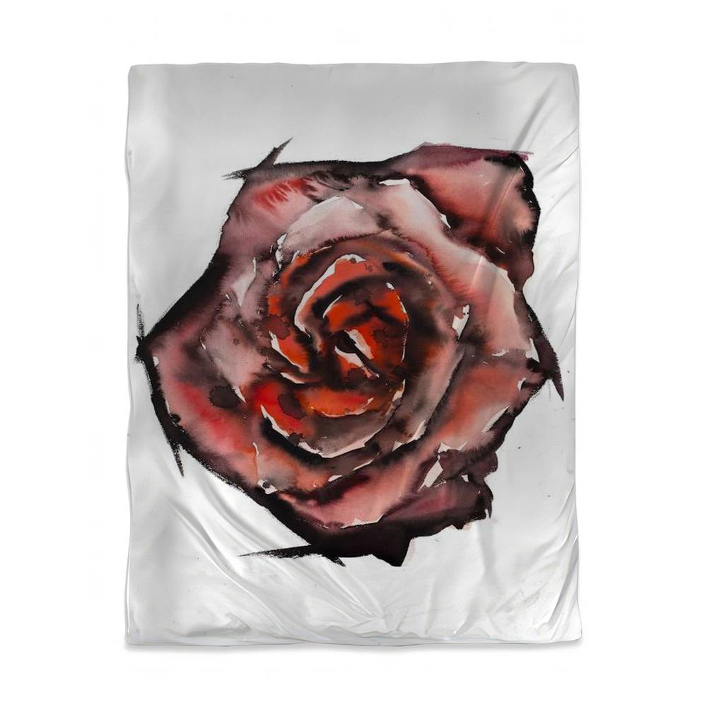 3817-HWCT-FL290 Watercolor Rose Red Floral Twin Size Duvet Cover - Bedroom Home Decor