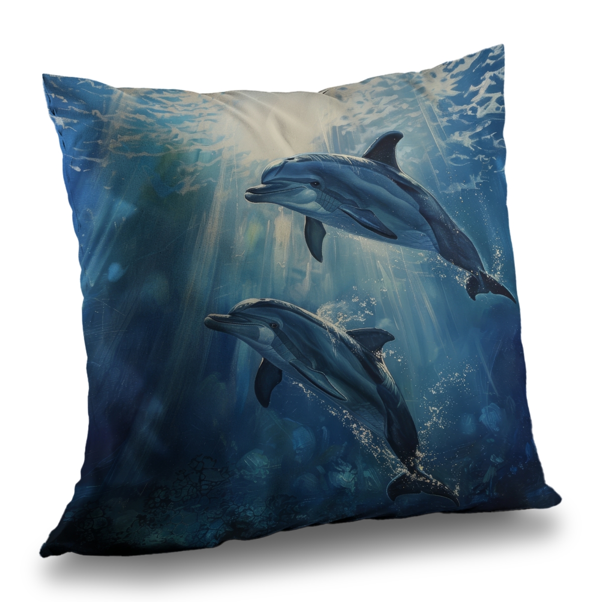 C1PT14143S827J 14 x 14 in. Two Dolphins Pillow - Enhance Your Home Decor with Elegance