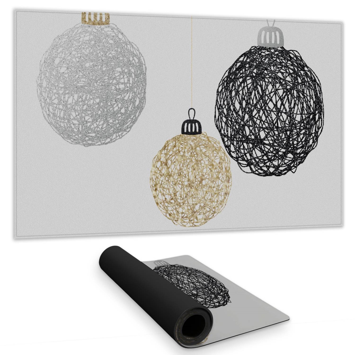 C1DM14247R8TG6 14 x 24 in. Modern White Pattern Desk Mat - Three Christmas Balls Design
