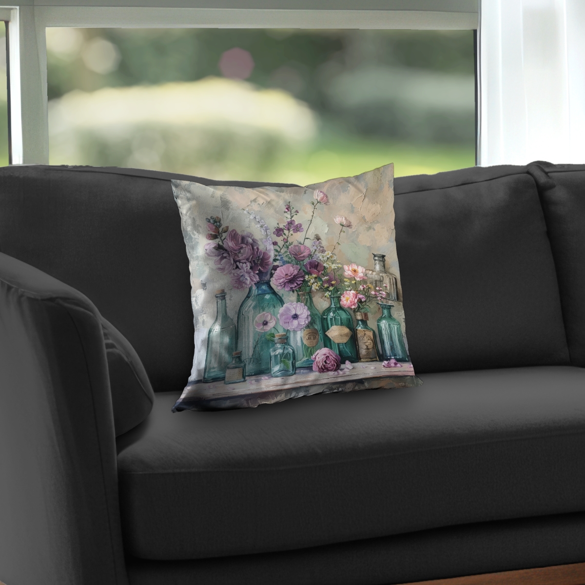 C1PT1616QQ0NEP 16 x 16 in. Bottles Blue Poly Twill Throw Pillow Insert for Home Decor