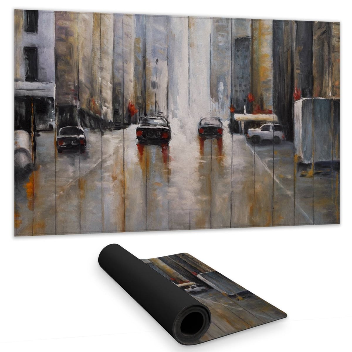 C1DM1424I42EA3 14 x 24 in. Cars in the Morning Rain Desk Mat - Building Street Decor