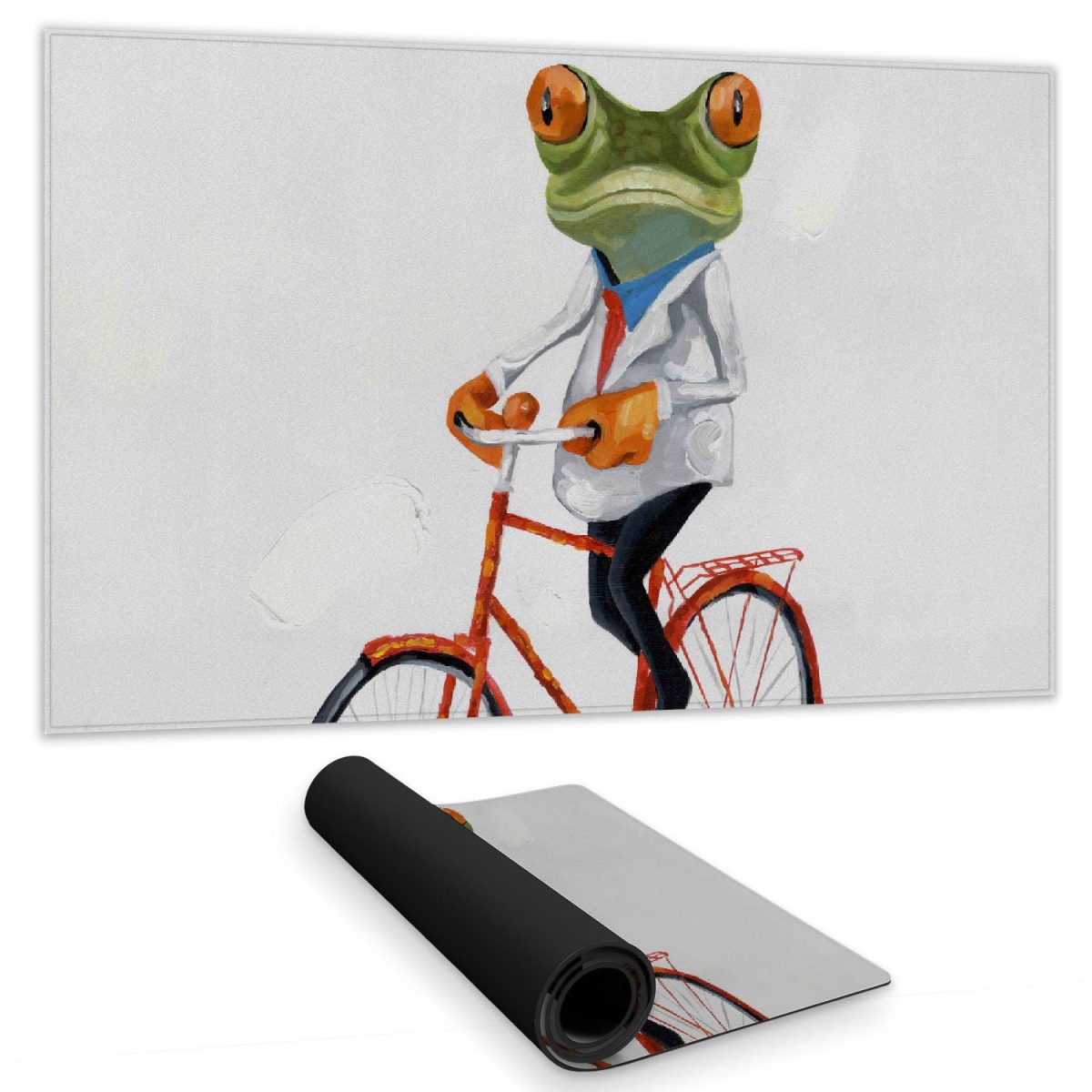 C1DM1424ZY2VNA 14 x 24 in. Funny Frog Riding A Bike Desk Mat - White Hobbies Home Decor