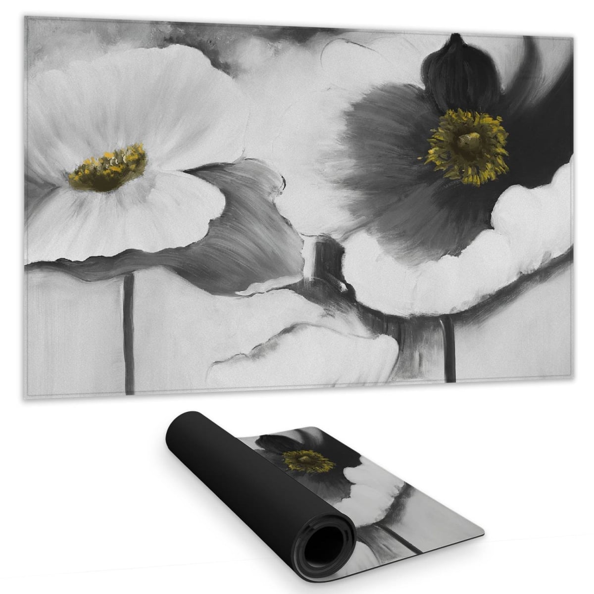 C1DM14242FPGHW 14 x 24 in. White Floral Desk Mat - Black & White Flowers Home Decor