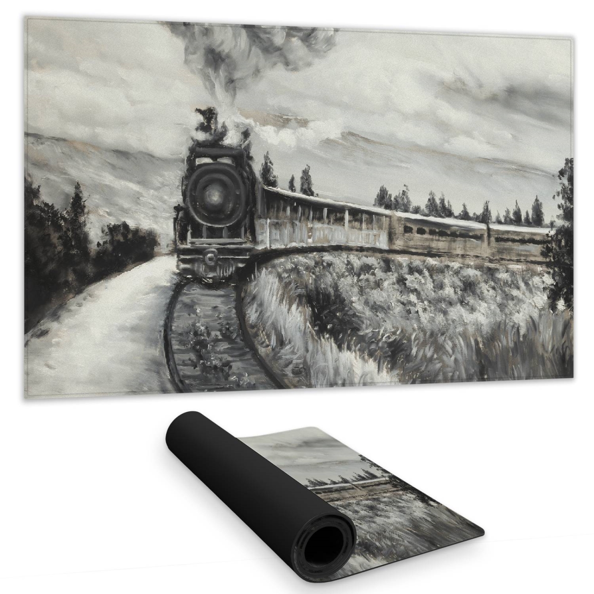 C1DM1424F1RYW7 14 x 24 in. Steam Engine Train Desk Mat - Bedroom Landscape Tree Decor