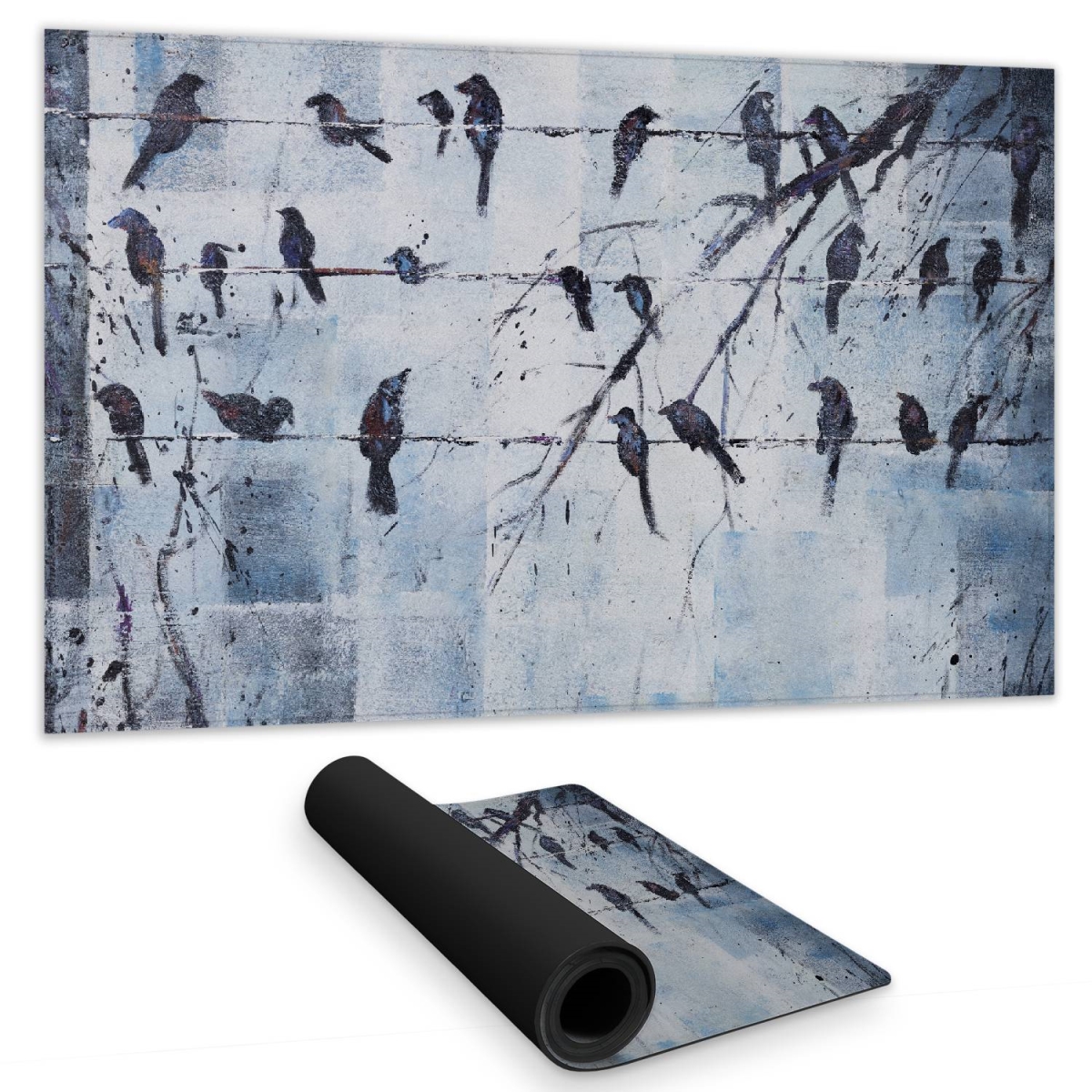 C1DM1424QBUSB7 14 x 24 in. Bird Bedroom Blue Desk Mat - Abstract Birds on Electric Wire