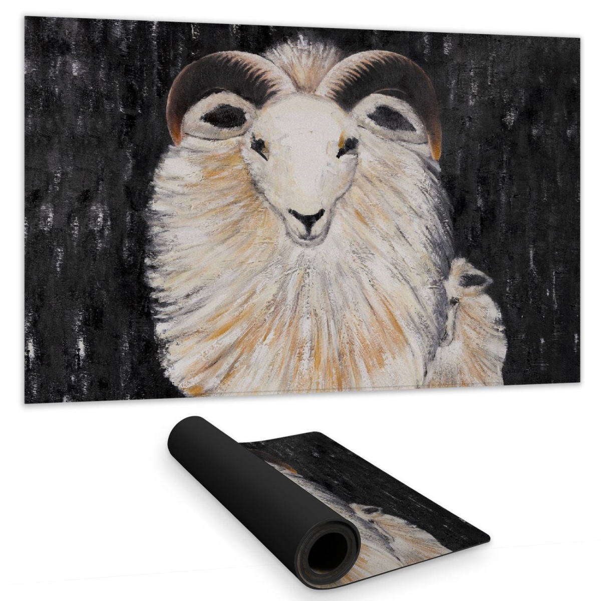 C1DM1424MKZGFA 14 x 24 in. Brown Desk Mat - Two Bushy Ram - Farm Animal Home Decor