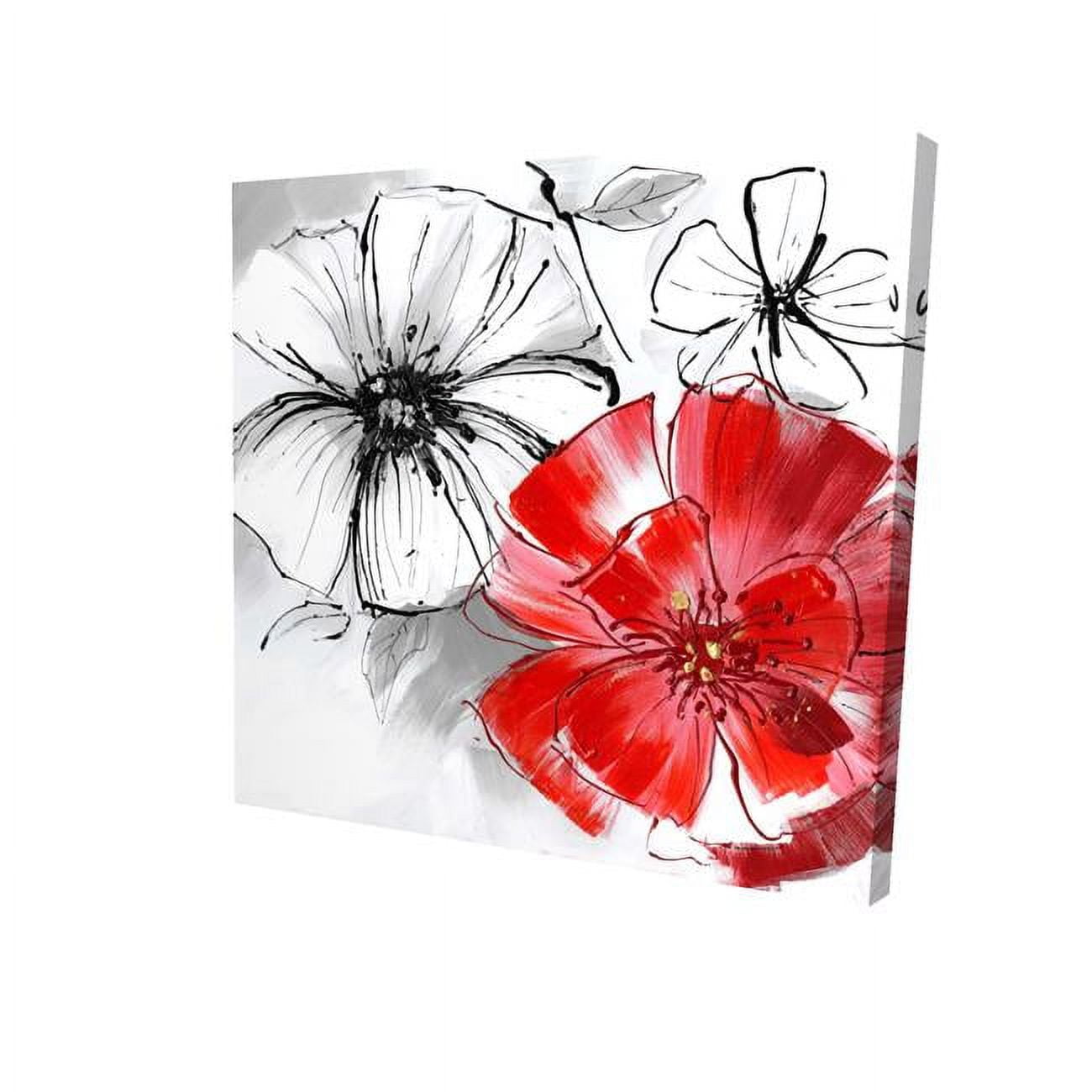 16 x 16 in. Red & White Flowers Sketch-Print on Canvas