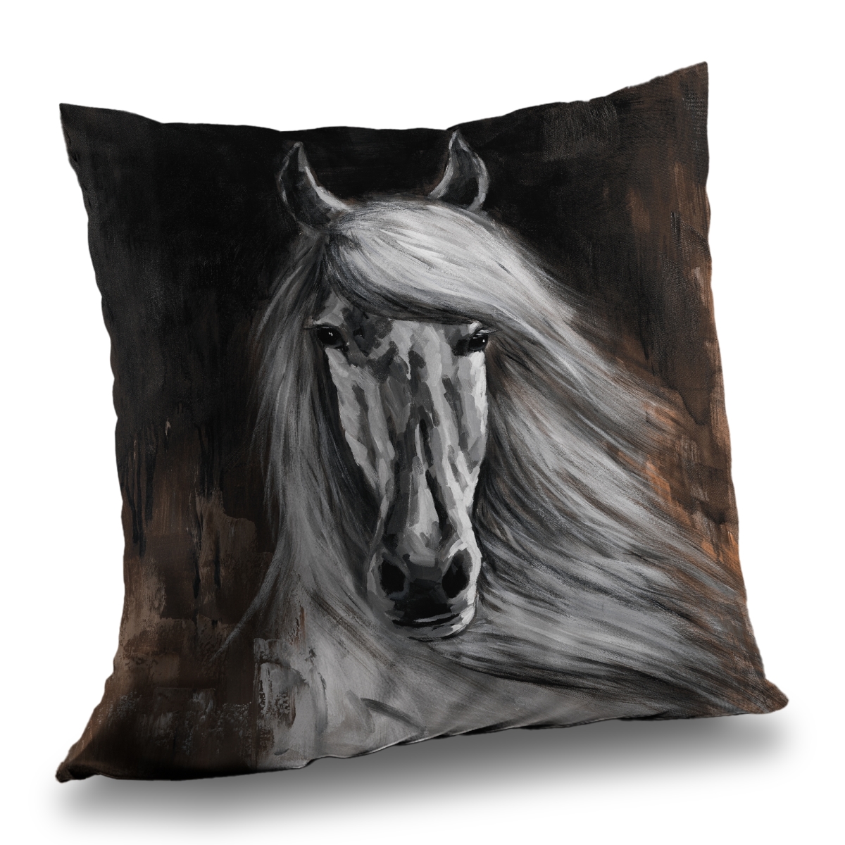 C1PT1414706P7A 14 x 14 in. White Horse Office Rustic Poly Twill Throw Pillow - Home Decor