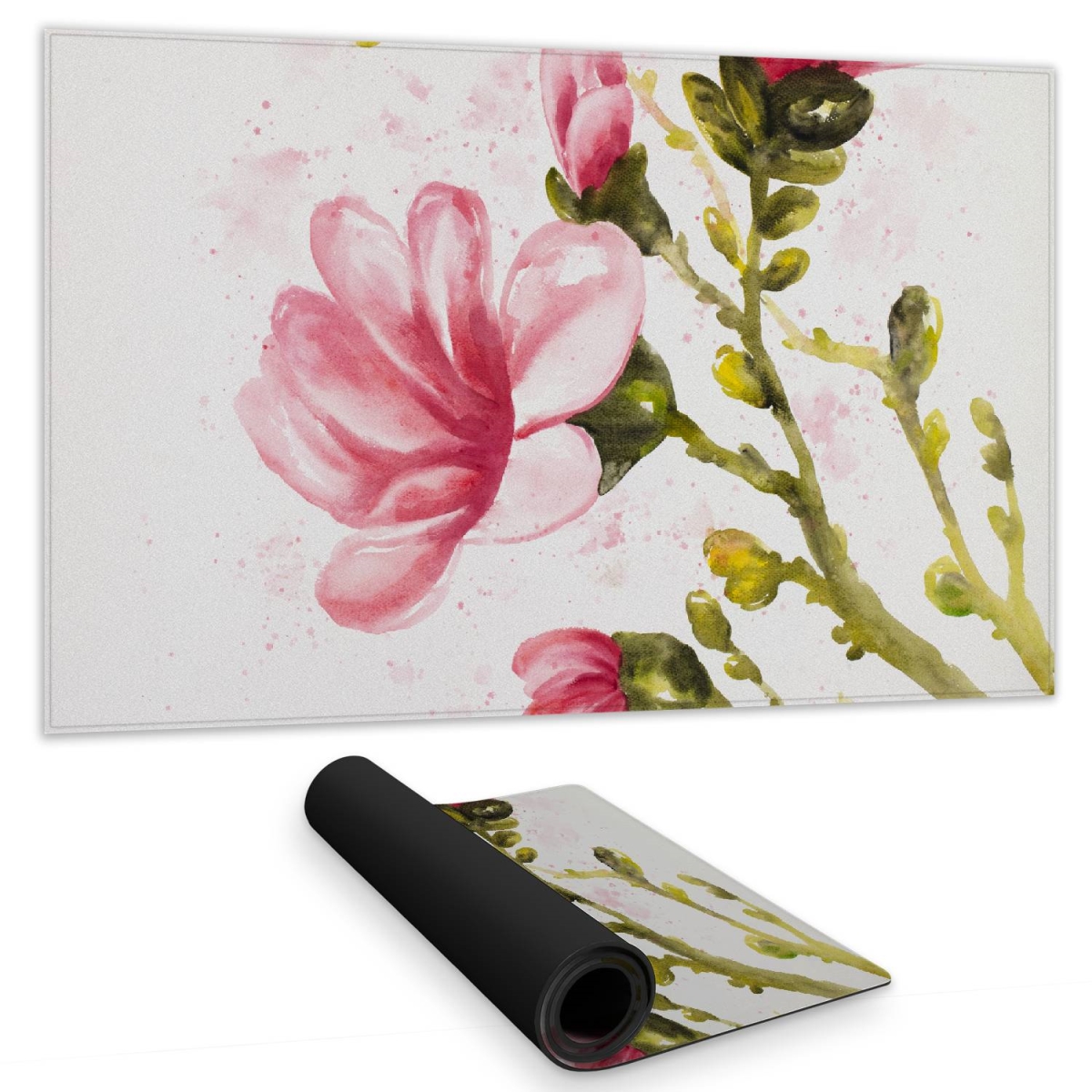 C1DM1424HRD0X3 14 x 24 in. Pink Floral Desk Mat - Watercolor Magnolia Flowers Decor