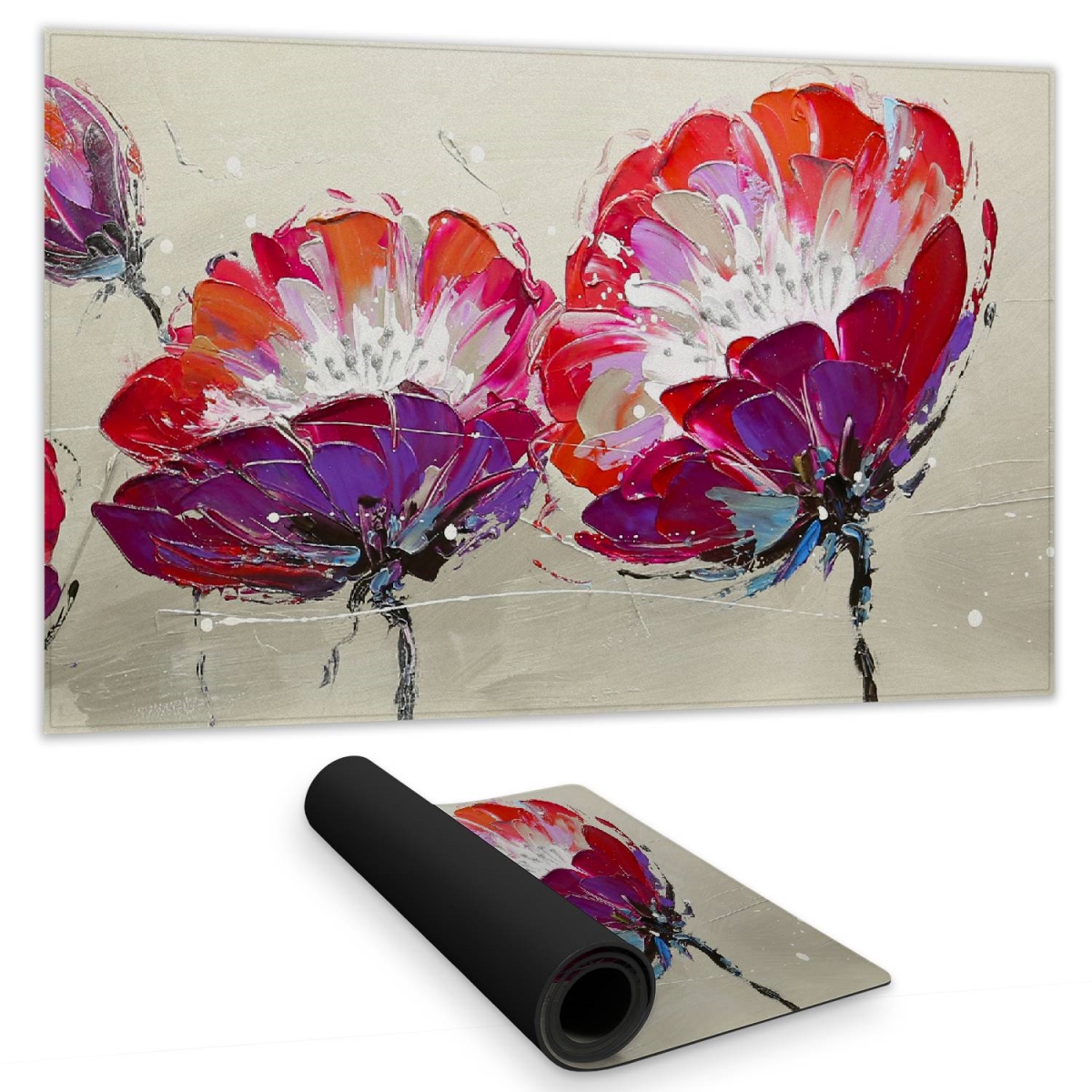C1DM1424PXXK9J 14 x 24 in. Floral Gray Desk Mat - Three Wild Flowers Bedroom Decor