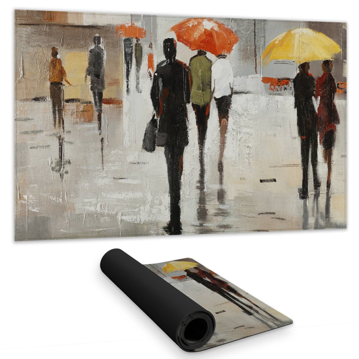 C1DM1424CWE4CG 14 x 24 in. Contemporary Brown Desk Mat - Abstract Passersby with Umbrellas