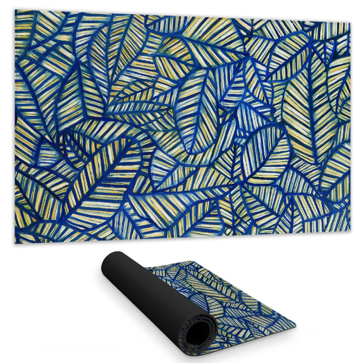 C1DM1424R1GGLV 14 x 24 in. Blue Leaf Patterns Desk Mat - Floral & Botanical Home Decor