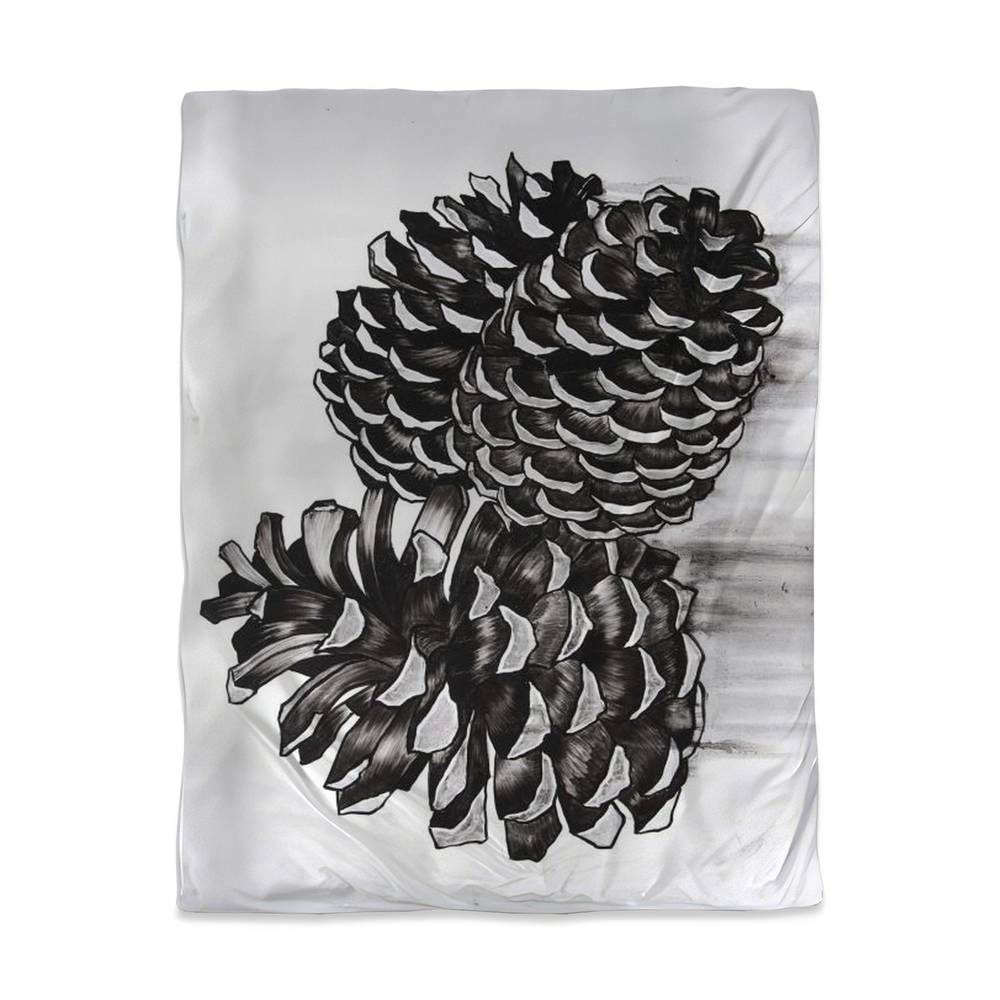 3817-HWCT-MI100 Rustic Gray Twin Size Duvet Cover - Three Pine Cones Still Life Decor