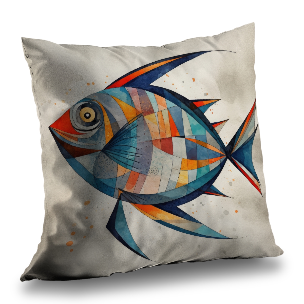 C1PT1414E9JUT9 14 x 14 in. Geometric Fish Minimalist Blue Poly Twill Throw Pillow - Home Decor