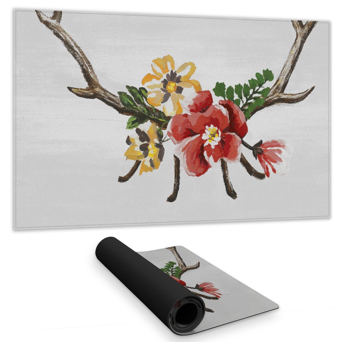 C1DM1424AZIXBT 14 x 24 in. Deer Horns with Flowers Desk Mat - Brown Animal Decor Mat