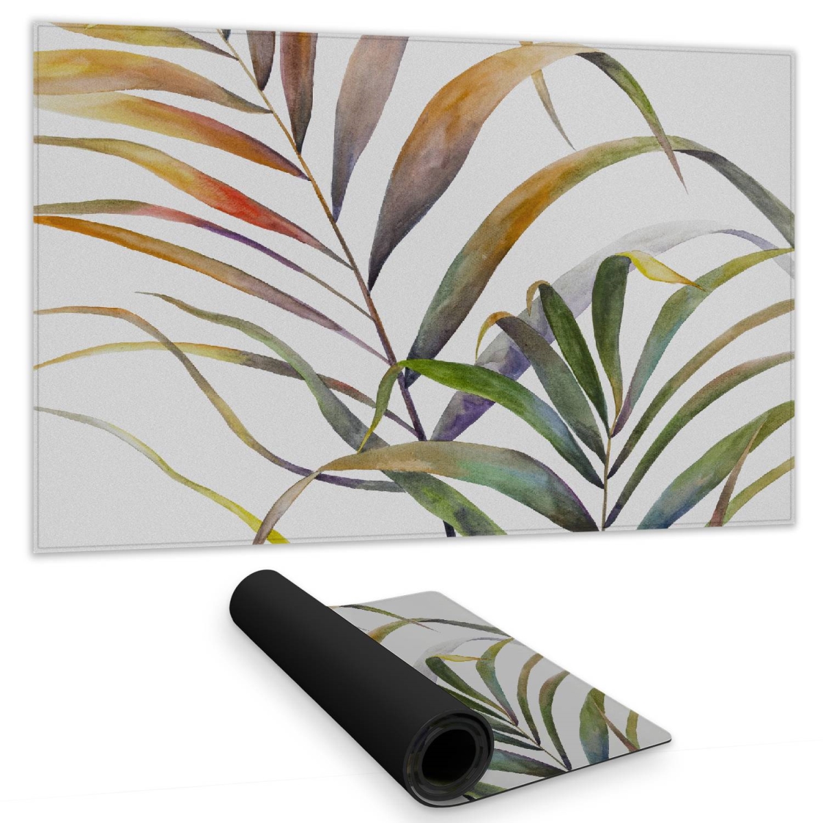 C1DM1424E3OFOQ 14 x 24 in. Blue Floral Desk Mat - Watercolor Tropical Palm Leaves Decor