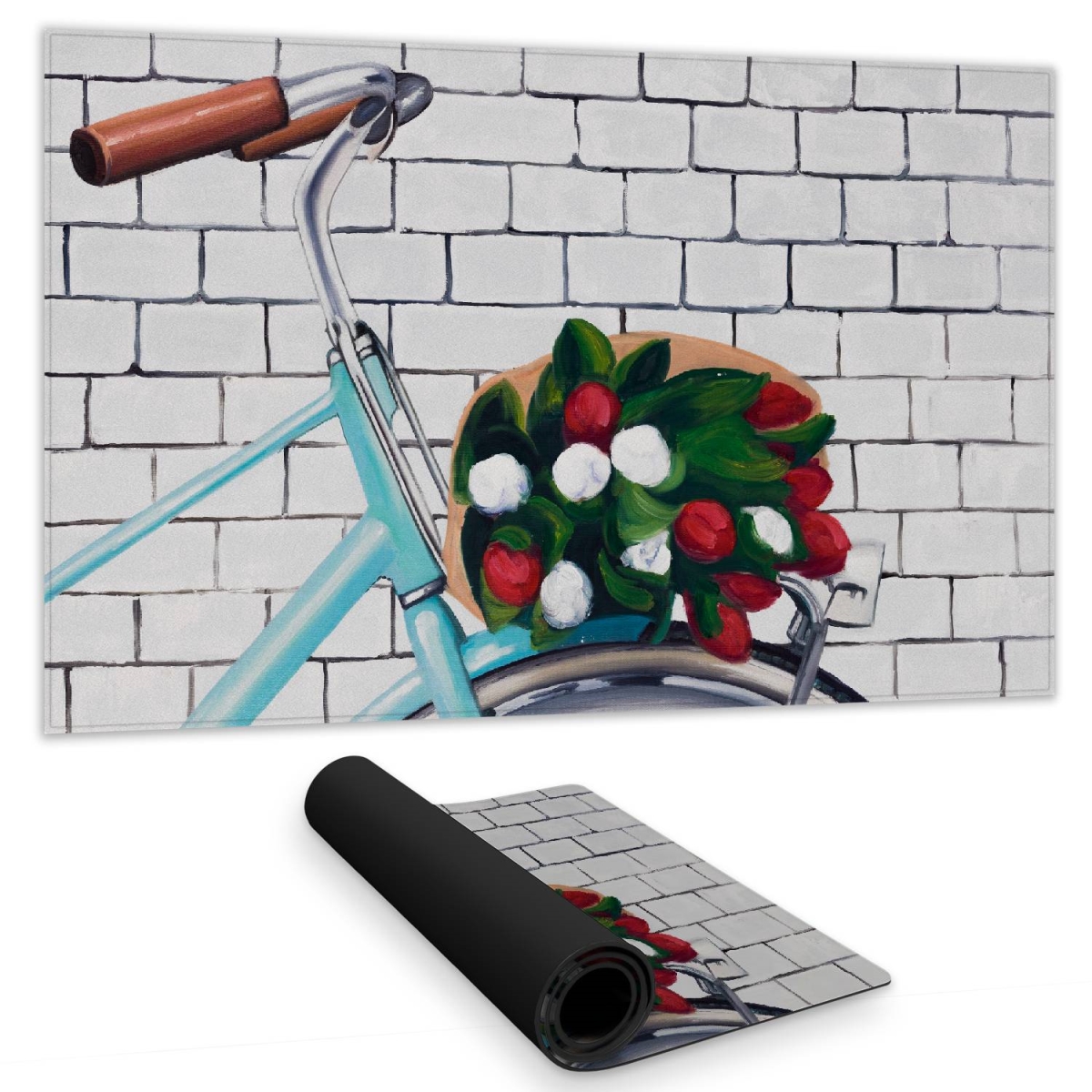 C1DM1424HMYKK3 14 x 24 in. Romantic Bicycle Tulips Desk Mat - Bedroom Home Decor