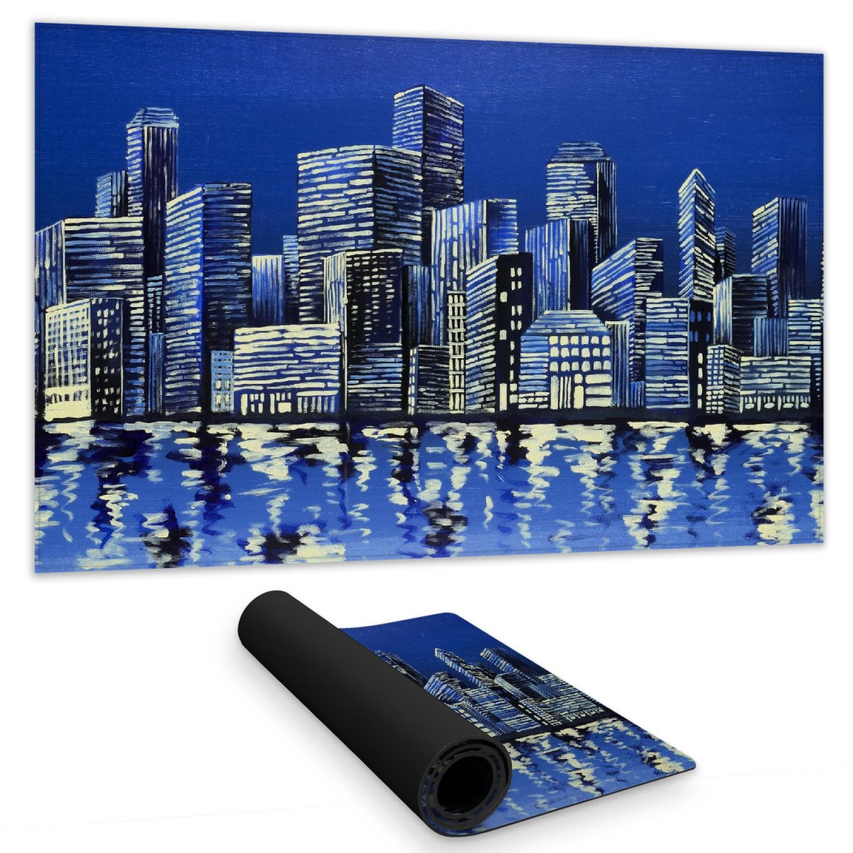 C1DM1424J8CH20 14 x 24 in. City in Blue - Contemporary Blue Desk Mat for Home Decor