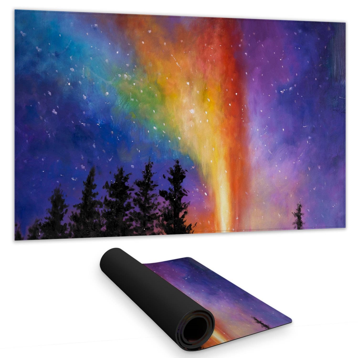 C1DM1424MKXN0I 14 x 24 in. Aurora Borealis Forest Yellow Desk Mat - Trees Home Decor