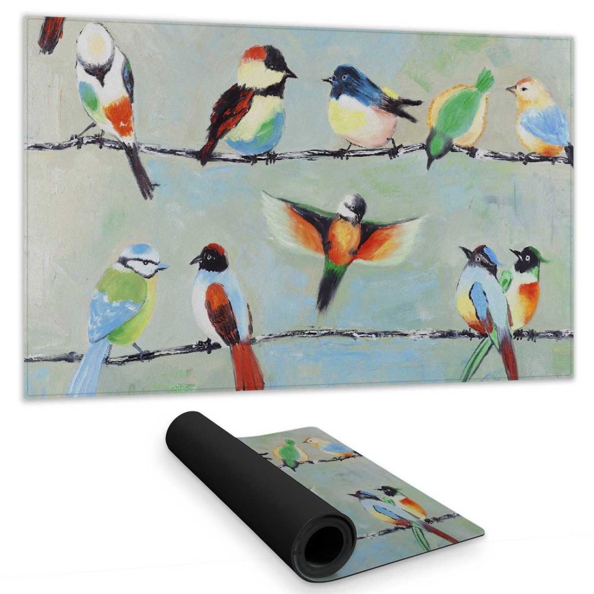 C1DM1424LIG3TD 14 x 24 in. Small Abstract Colorful Birds Green Desk Mat - Home Decor