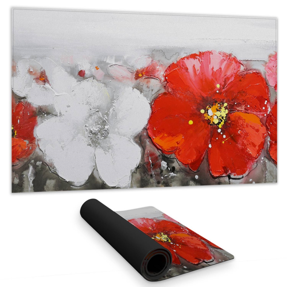 C1DM1424NGGXDE 14 x 24 in. Contemporary Gray Desk Mat with Red Flowers - Home Decor