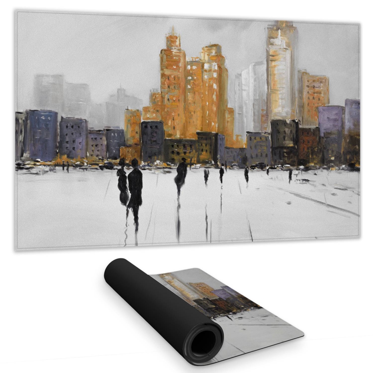 C1DM1424LRVWTZ 14 x 24 in. Gray Bedroom Desk Mat - Silhouettes Walking City Decor