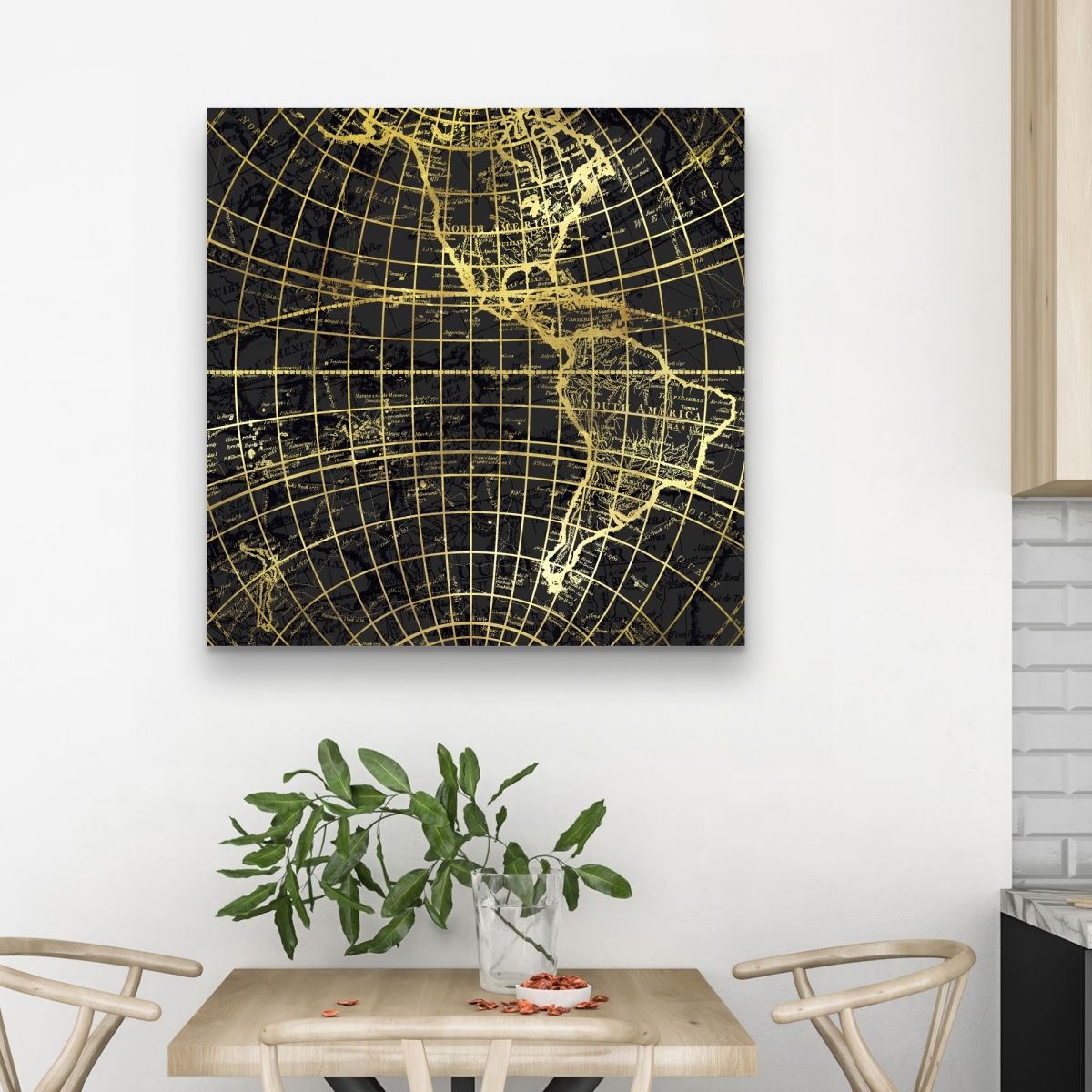 C1RC3232K0HP8Q 32 x 32 in. Modern Blue Satellite Canvas - Black & Marine World Map Decor