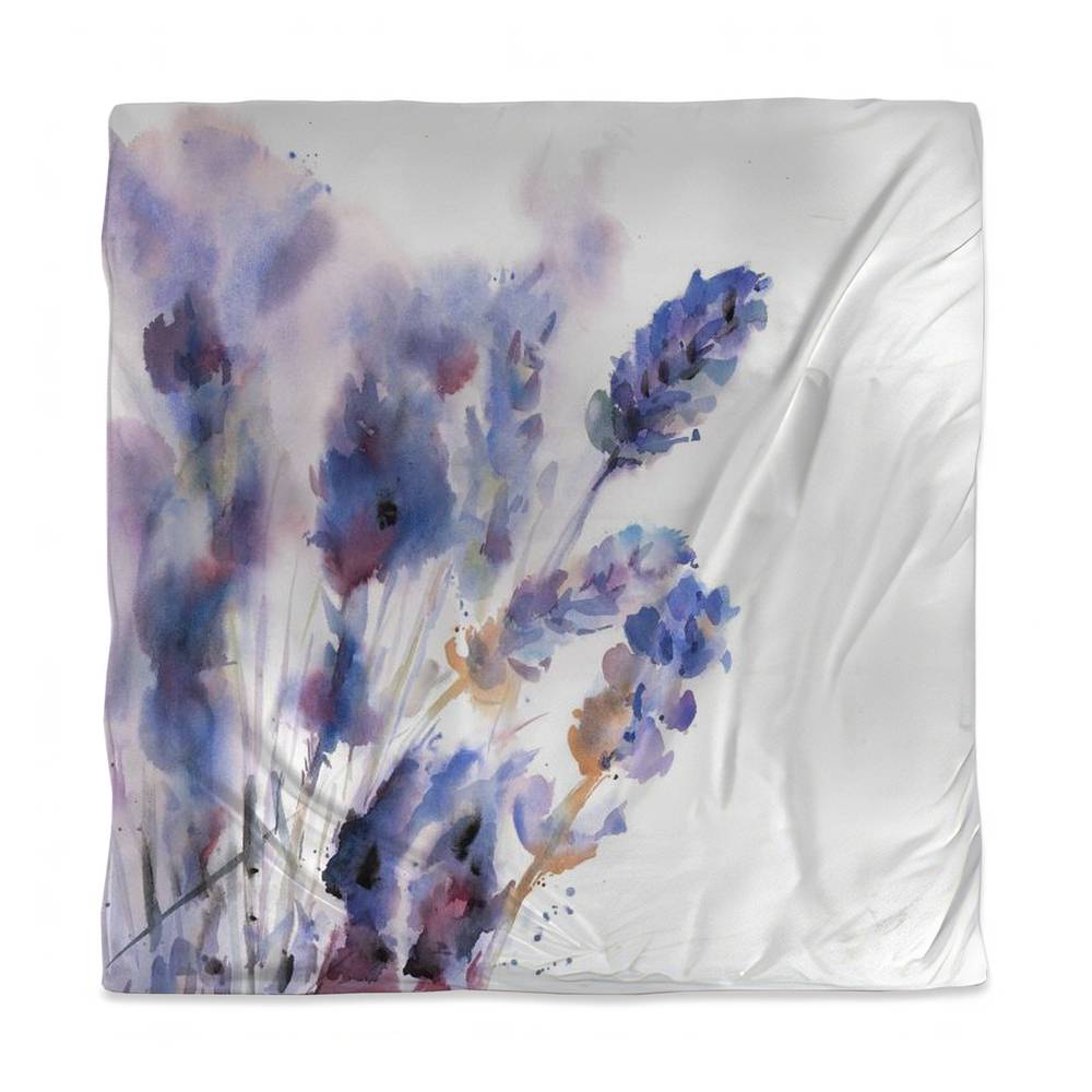 3817-SWCQ-FL229 Rustic Purple Floral Queen Size Duvet Cover - Watercolor Lavender Decor