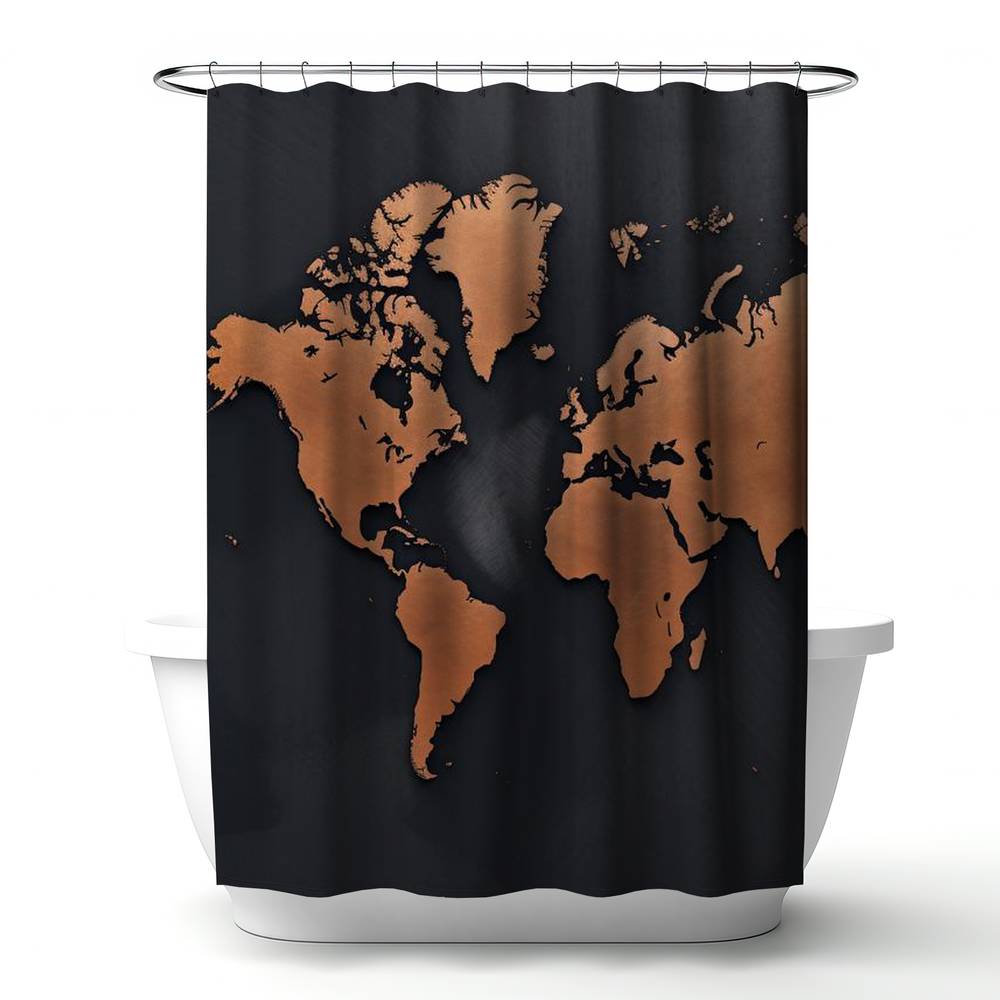 4240-7174-BL7 71 x 74 in. Rusted Map American Pattern Shower Curtain - Home Decor