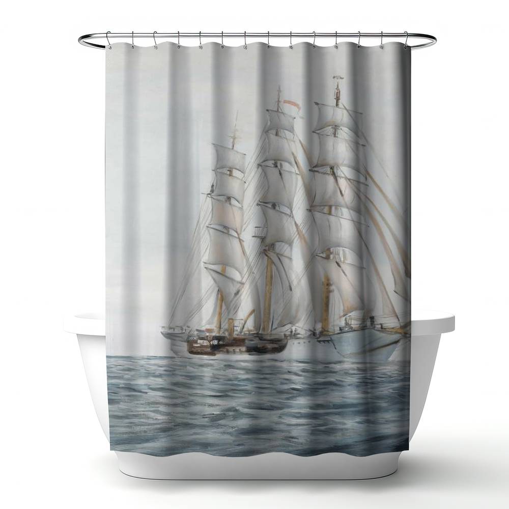 4240-7174-CO88 71 x 74 in. White Coastal Marine Shower Curtain - Ship by A Cloudy Day Decor