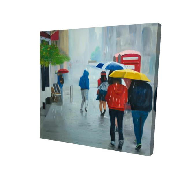 16 x 16 in. People Walking Under Umbrella by A Rainy Day-Print on Canvas